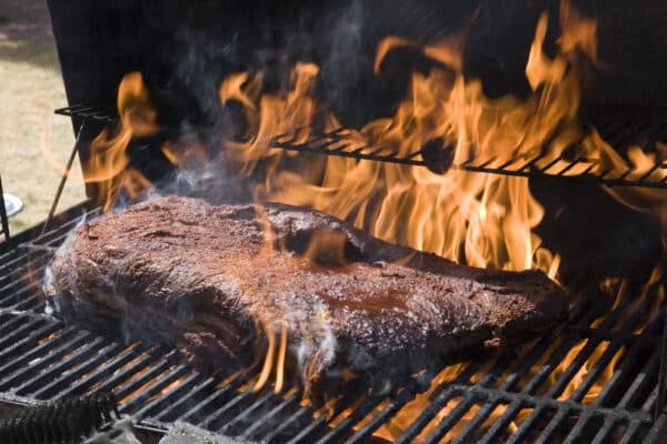 Brisket in smoker