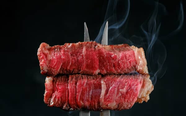 Rare Steak on Fork