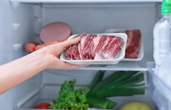 Pack of beef steak in fridge