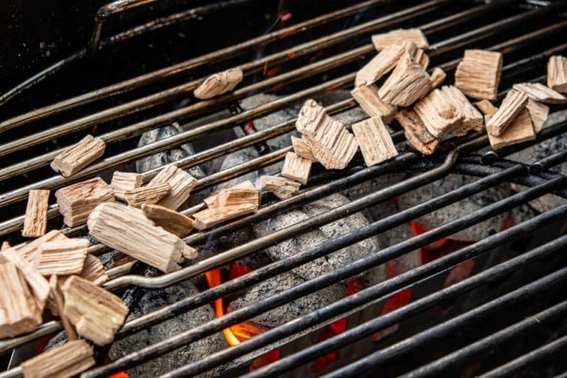 Wood Chips on a Charcoal Grill
