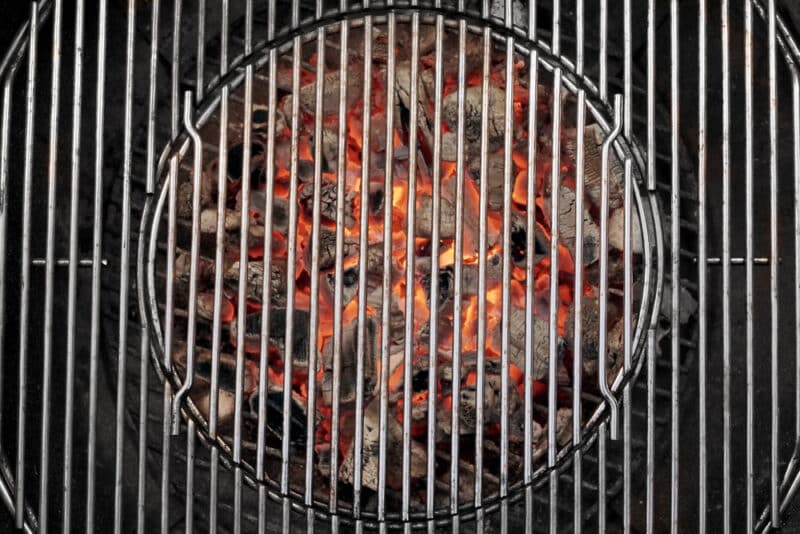 Kettle,Grill,Pit,With,Flaming,Charcoal.,Top,View,Of,Bbq